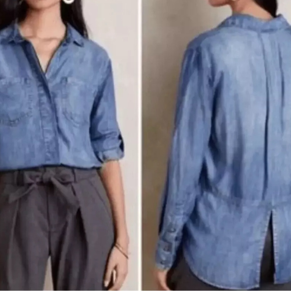 Anthropologie Cloth & Stone‎ Split Back Chambray Button Down Sz S Womens